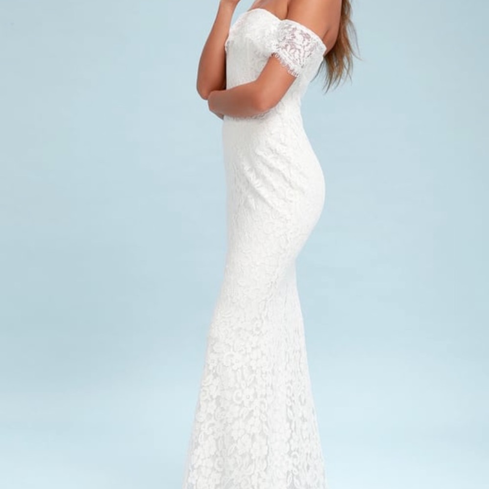 Romantic Heart White Lace OffTheShoulder MaxiDress